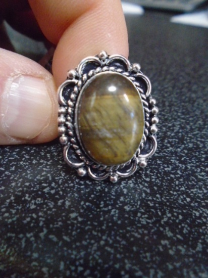 Ladies German Silver & Labarodorite Ring