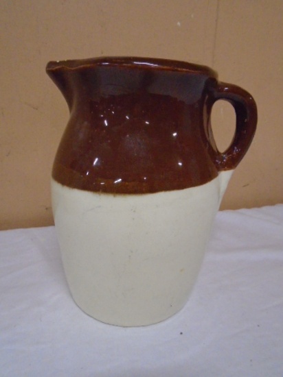 Vintage Brown Over White Crock Pitcher