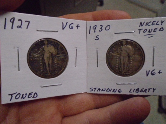 1927 & 1930 S Mint Silver Standing Liberty Quarters