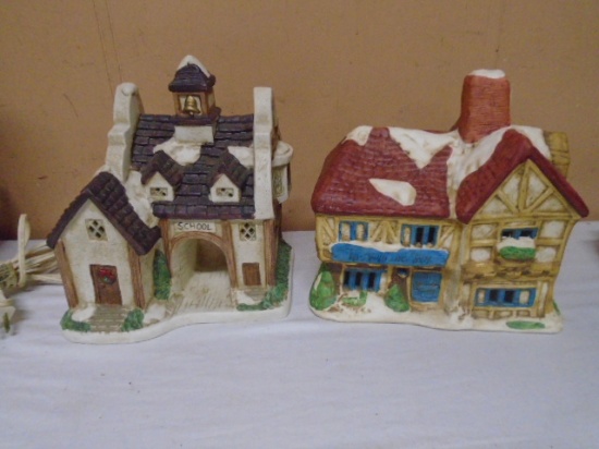 2pc Lighted Porcelain Village Houses