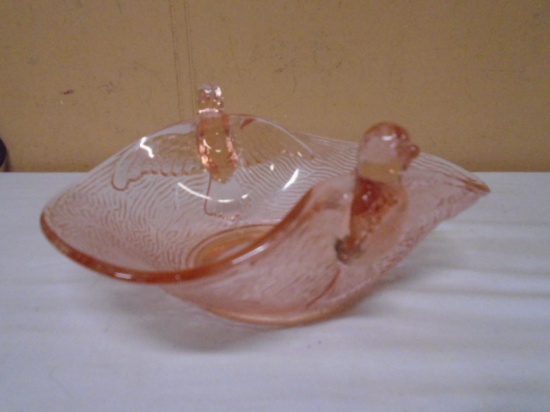 Dugan Pink Glass Bird Handled Bowl