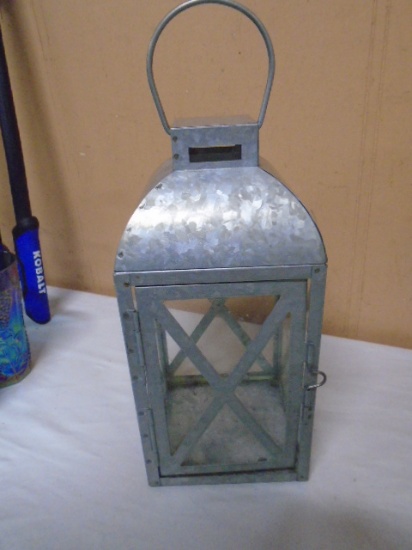 Galvinized Metal & Glass Candle Lantern