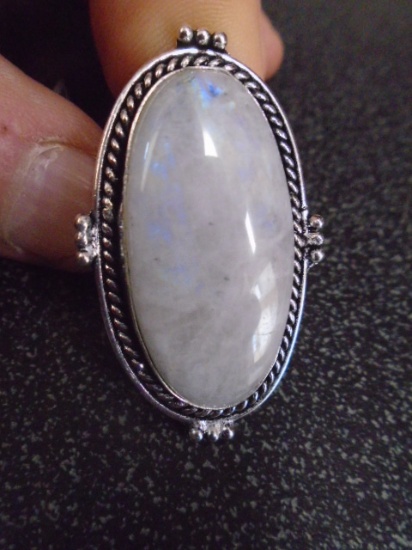 Ladies German Silver & Rainbow Moonstone Ring