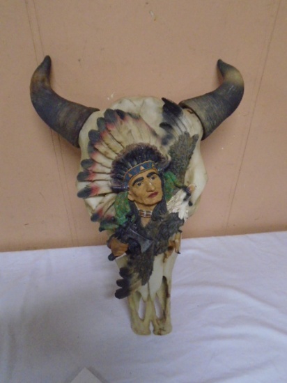 Steer Skull Wall Décor w/ Indian & Eagle