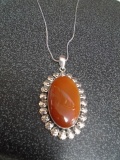 Ladies German Silver & Carnellan Pendant & Necklace