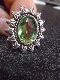 Ladies German Silver & Green Amethyst Ring