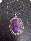 Ladies German Silver & Amethyst Pendant & Necklace
