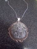 Ladies German Silver & Serpenite Pendant & Necklace