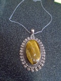 Ladies German Silver & Tiger Eye Pendant & Necklace