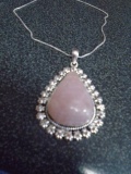Ladies German Silver & Rose Quartz Pendant & Necklace