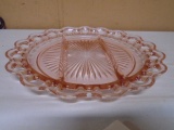 Open Lace Old Colony Pink Depression Divided Plate