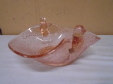 Dugan Pink Glass Bird Handled Bowl