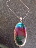 Ladies German Silver & Multi Stone Pendant w/ Necklace