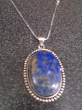 Ladies German Silver & Lapis Pendant w/ Necklace