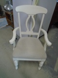 White Painted Wooden Arm Chair w/ Upholstered Seat