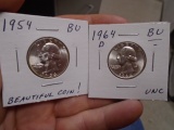 1954 & 1964 d Mint Silver Washington Quarters