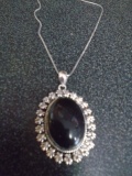 Ladies German Silver & Black Onyx Pendant & Necklace