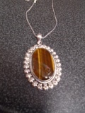 Ladies German Silver & Tiger Eye Pendant & Necklace
