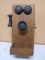 Antique Oak Handcrank Wall Telephone