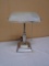 Brushed Stainless Glass Shade Banker's Desk Lamp
