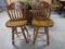 2 Matching Solid Oak Counter Height Swivel Stools