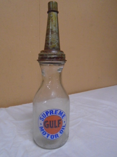 Gulf Supreme Glass Quart Oil Bottle w/ Spout