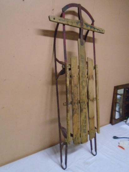 Antique Ameican Clipper Wood Slat Metal Runner Sled