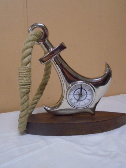 Anchor & Rope Compass Clock on Wooden Base