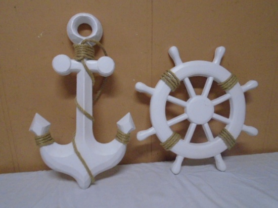 Wooden Anchor & Ships Wheel Wall Décor Pieces