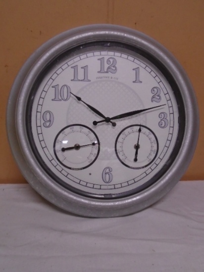 First Time & Co Round Wall Clock w/ Barometer & Thermometer