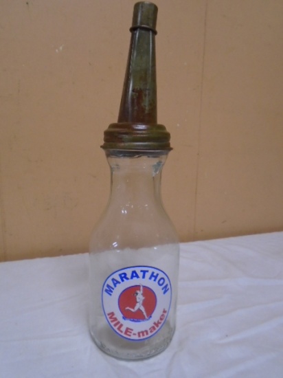 Marathon Mile-Maker Glass Quart Oil Bottle w/ Spout