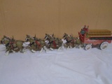 Hawthorne Village Budweiser Clydesdales Woodcut Wagon Train Sculpture