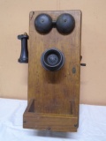 Antique Oak Handcrank Wall Telephone