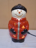 Lighted Pottery Snowman