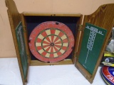 Dart Board in Wooden Wall Case