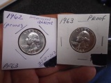 1962 & 1963 Silver Proof Washington Quarters