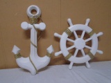 Wooden Anchor & Ships Wheel Wall Décor Pieces
