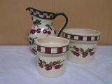 Pottery Pitcher & 2 Matching Kitchen Crocks