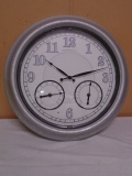 First Time & Co Round Wall Clock w/ Barometer & Thermometer
