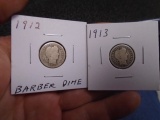 1912 & 1913 Silver Barber Dimes