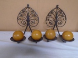 2pc Set of Iron Wall Handle Holders w/ 4 New Candles
