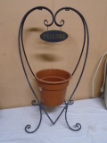 Metal Welcome Plant Holder w/ Flower Pot
