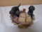 Black Lab Puppies w/ Fishing Basket & Boots Figurine