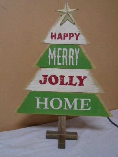 Happy Merry Jolly Home Wooden Christmas Tree