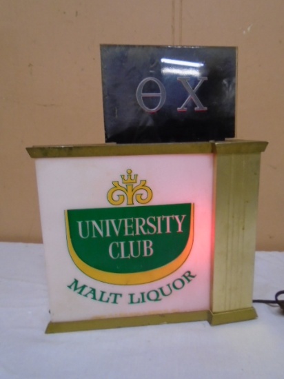 Vintage Double Side Lighted University Club Malt Liquor Flang Bar Sign