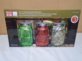 Set of 3 Colored Holiday Jars w/ LED Lights