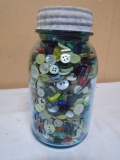 Vintage Quartz Blue Glass Jar Full of Buttons