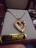 Ladies 23kt Gold Over Sterling Silver Heart Pendant & Necklace