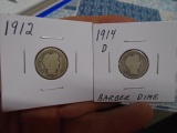 1912 & 1914 D Mint Silver Barber Dimes