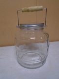 Glass Jar w/ Metal Lid & Wire Bale Wood Handle
